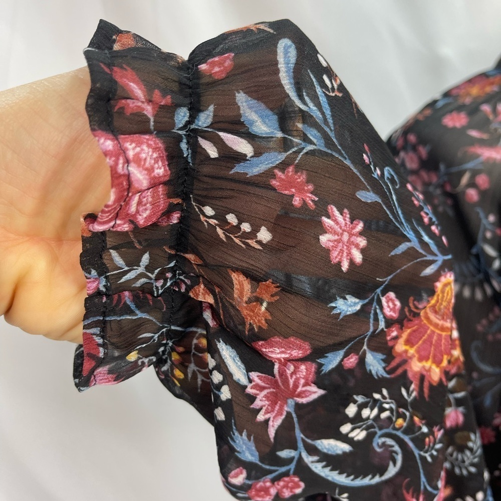 Harper 241 black and floral ruffled collar boho dress women’s size 6 - Picture 7 of 15